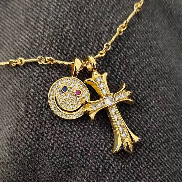 Chrome Hearts Gold Smiley and Cross Necklace - Picture 2 of 4